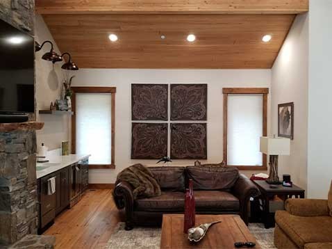Living room with honeycomb shades