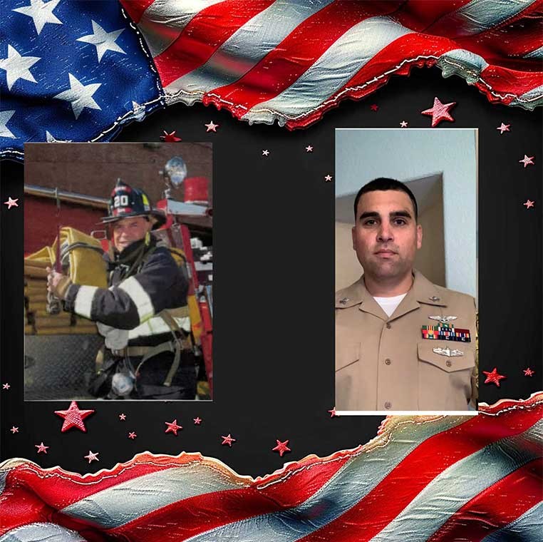 Photo collage of a fireman and a military man