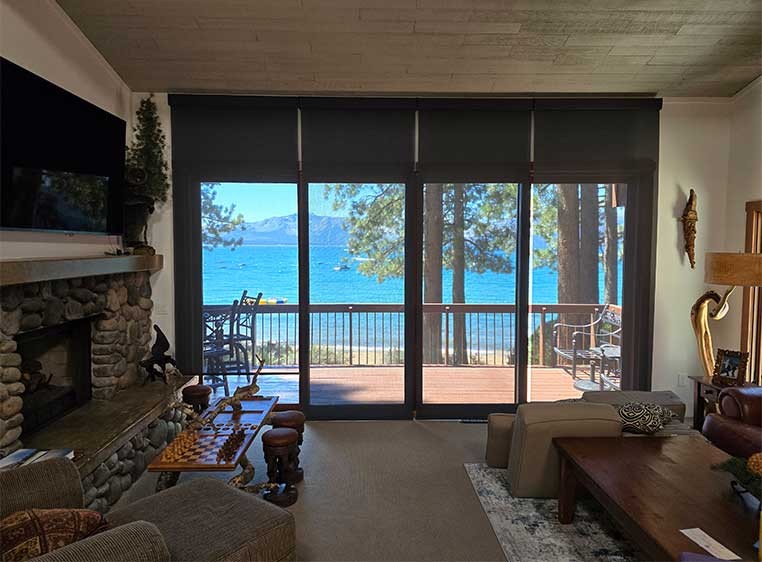 Living room with roller shades